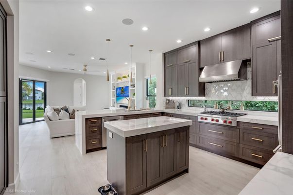 Interior, Kitchen, Living room, Pendant Lights, Recessed Lighting, Wood Texture Flooring