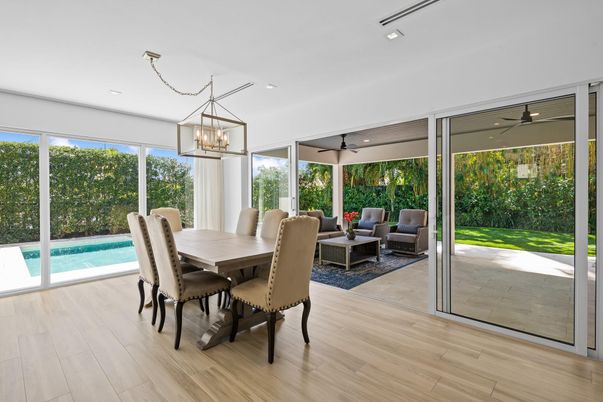 Chandelier, Dining room, Interior, Pendant Lights, Recessed Lighting, Wood Texture Flooring