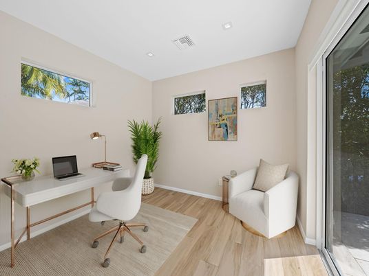 Home Office, Interior, Recessed Lighting, Wood Texture Flooring