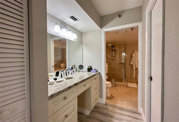 Bathroom, Glass Shower, Interior, Wood Texture Flooring