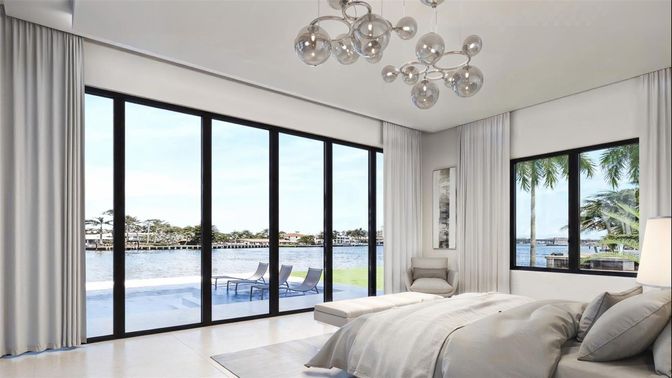 Bedroom, Interior, Pendant Lights, Water