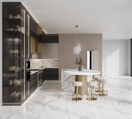 Chandelier, Dining room, Interior, Kitchen, Marble, Pendant Lights, Recessed Lighting
