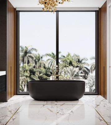 Bathroom, Free Standing Baths, Interior, Marble, Pendant Lights