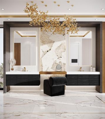 Bathroom, Interior, Marble, Pendant Lights, Recessed Lighting
