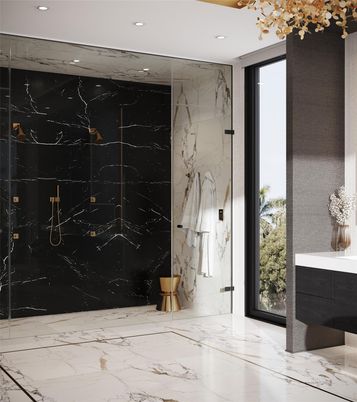 Bathroom, Interior, Marble, Marble Walls, Recessed Lighting