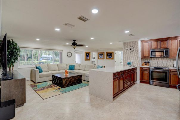 Interior, Kitchen, Living room, Recessed Lighting, Stainless Steel Appliances