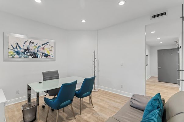 Dining room, Interior, Recessed Lighting, Wood Texture Flooring