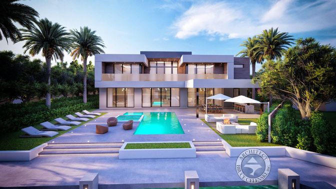Exterior, Facade, Pool, Modern