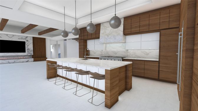 Interior, Kitchen, Marble Walls, Pendant Lights