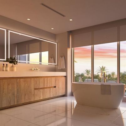 Bathroom, Free Standing Baths, Interior, Marble, Recessed Lighting, Water