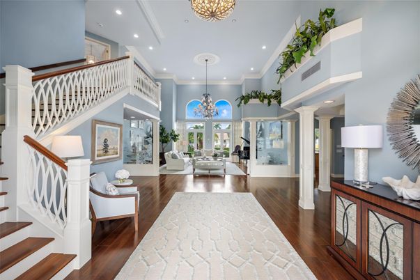 Chandelier, Interior, Living room, Recessed Lighting, Wood Texture Flooring