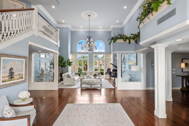 Chandelier, Interior, Living room, Piano, Recessed Lighting, Wood Texture Flooring