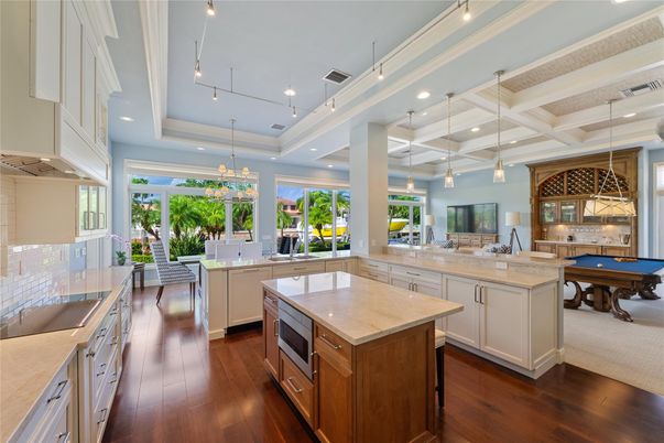 Billiard Table, Interior, Kitchen, Pendant Lights, Recessed Lighting, Wood Texture Flooring