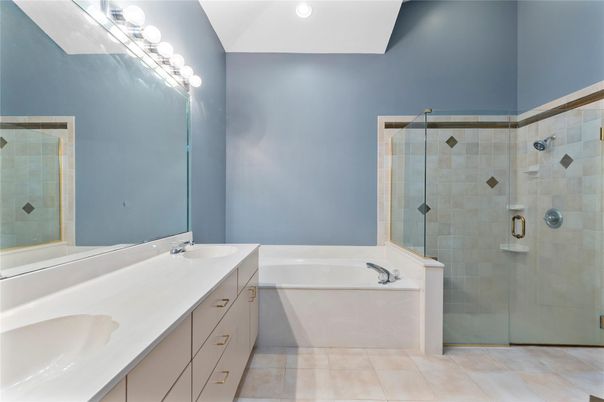 Bathroom, Dual Sink Vanities, Glass Shower, Interior, Recessed Lighting