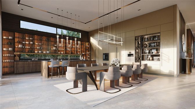 Dining room, Interior, Pendant Lights, Recessed Lighting