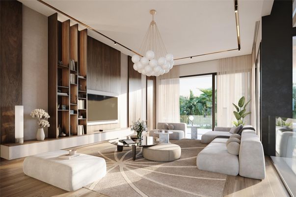 Interior, Living room, Pendant Lights, Wood Texture Flooring