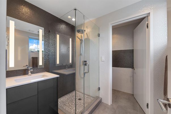 Bathroom, Glass Shower, Interior, Recessed Lighting