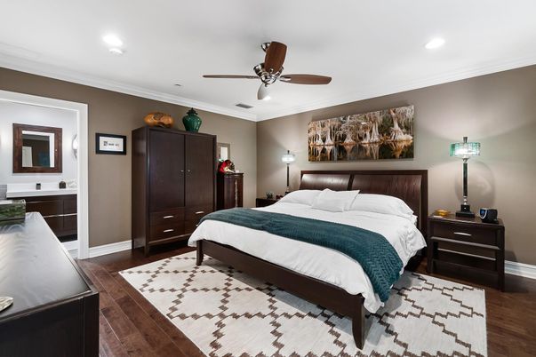 Bedroom, Interior, Recessed Lighting, Wood Texture Flooring