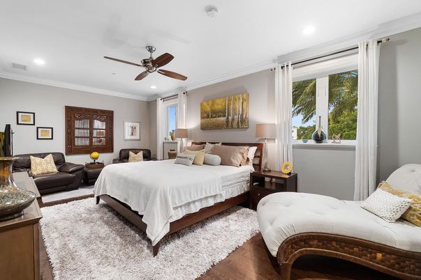 Bedroom, Interior, Recessed Lighting, Wood Texture Flooring