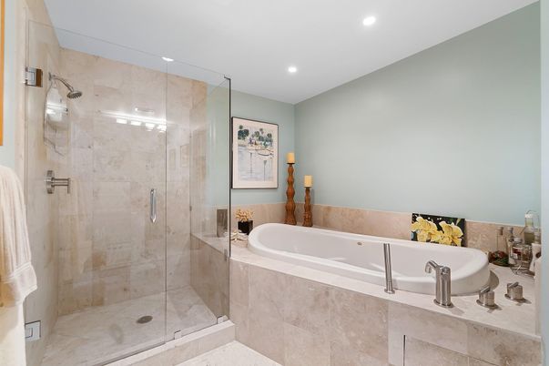 Bathroom, Glass Shower, Interior, Recessed Lighting