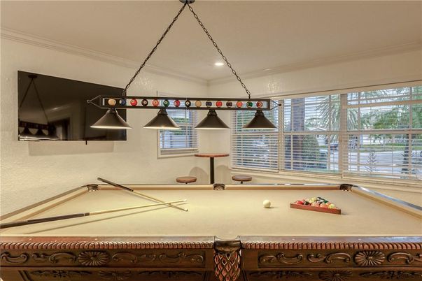 Billiard Table, Game Room, Interior, Pendant Lights, Recessed Lighting