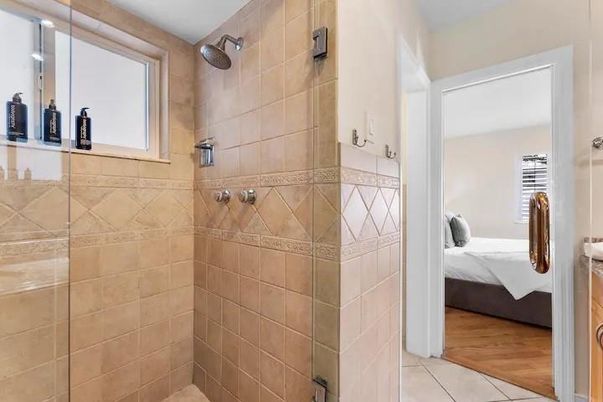 Bathroom, Bedroom, Glass Shower, Interior, Wood Texture Flooring