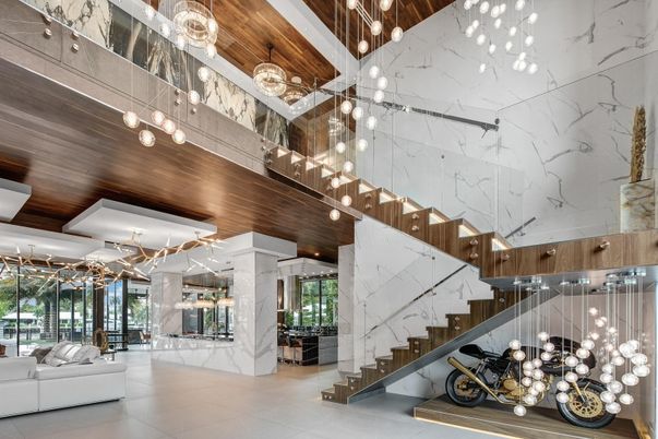 Interior, Marble Walls, Pendant Lights