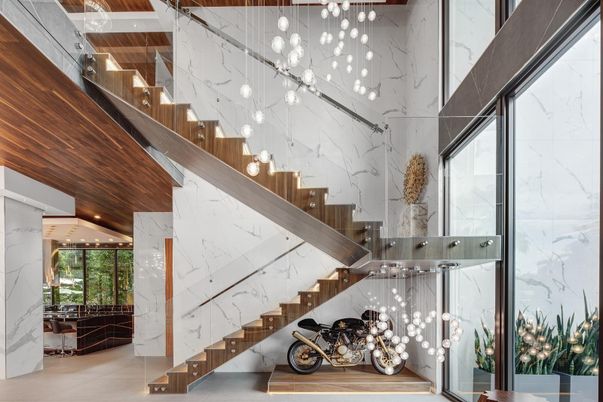 Interior, Marble Walls, Pendant Lights