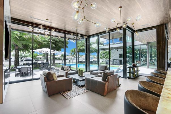 Interior, Living room, Pendant Lights, Sun Room, Water, Wooden Ceilings