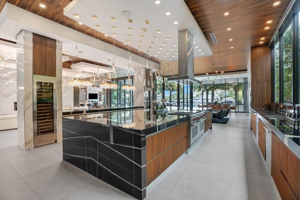 Dining room, Interior, Kitchen, Pendant Lights, Recessed Lighting, Stainless Steel Appliances, Wooden Ceilings
