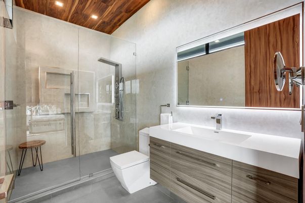 Bathroom, Glass Shower, Interior, Recessed Lighting