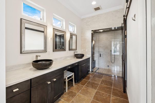 Bathroom, Dual Sink Vanities, Glass Shower, Interior, Recessed Lighting