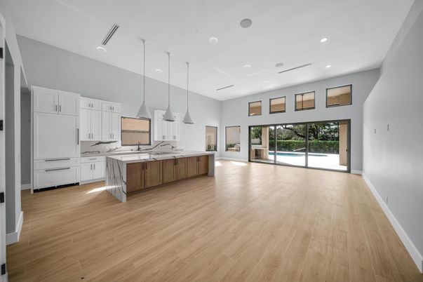 Interior, Kitchen, Pendant Lights, Recessed Lighting, Wood Texture Flooring