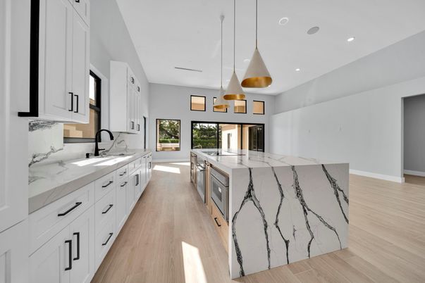 Interior, Kitchen, Pendant Lights, Recessed Lighting, Wood Texture Flooring
