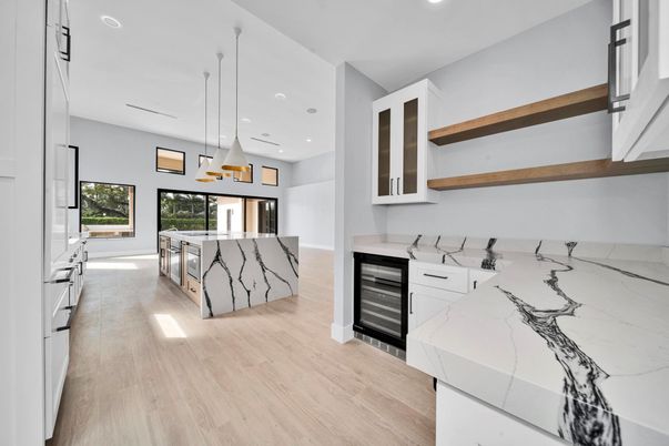 Interior, Kitchen, Pendant Lights, Recessed Lighting, Wood Texture Flooring