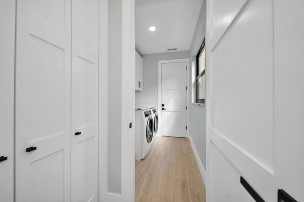 Interior, Recessed Lighting, Utility Closets, Washer, Wood Texture Flooring