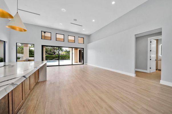 Empty room, Interior, Recessed Lighting, Wood Texture Flooring