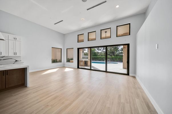 Empty room, Interior, Recessed Lighting, Wood Texture Flooring