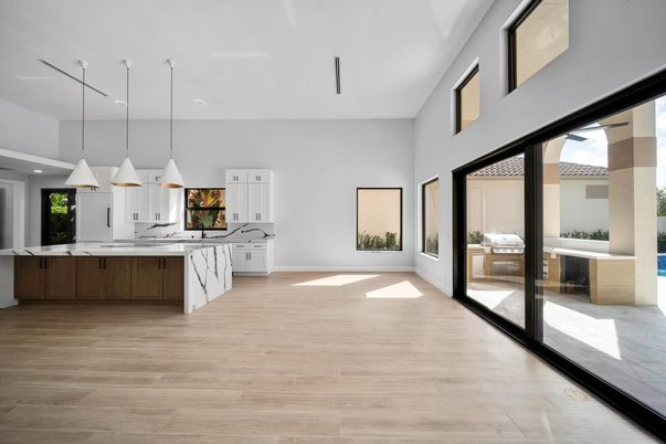 Interior, Kitchen, Pendant Lights, Recessed Lighting, Wood Texture Flooring