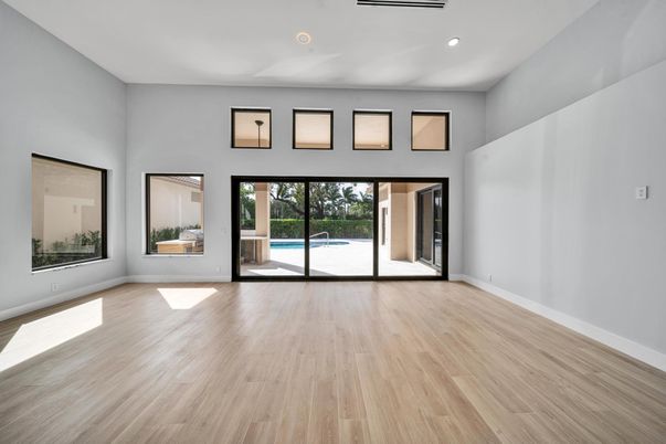 Empty room, Interior, Recessed Lighting, Wood Texture Flooring