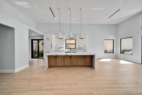 Interior, Kitchen, Pendant Lights, Recessed Lighting, Wood Texture Flooring