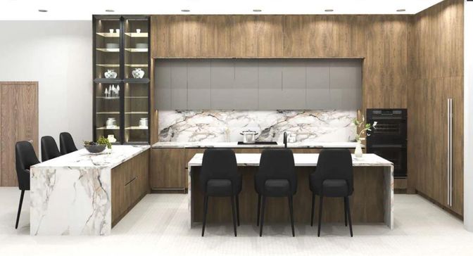 Interior, Kitchen, Marble Walls, Recessed Lighting