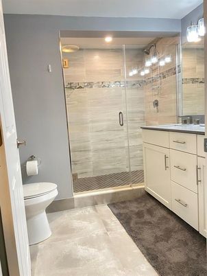 Bathroom, Glass Shower, Interior, Recessed Lighting