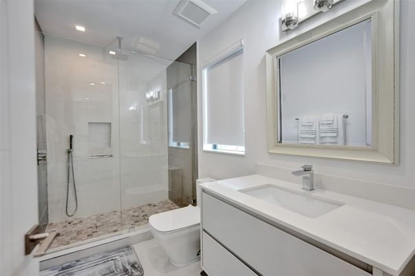 Bathroom, Glass Shower, Interior, Recessed Lighting