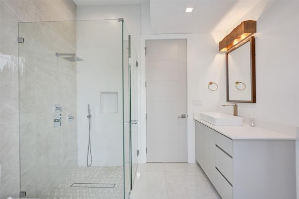 Bathroom, Dual Sink Vanities, Glass Shower, Interior, Recessed Lighting