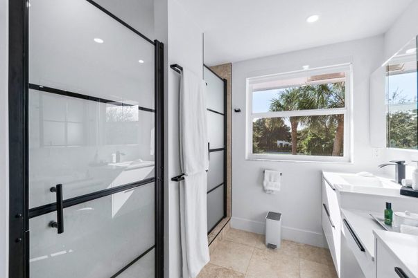 Bathroom, Glass Shower, Interior, Recessed Lighting