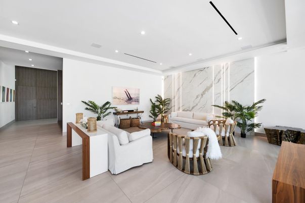 Interior, Living room, Marble Walls, Recessed Lighting