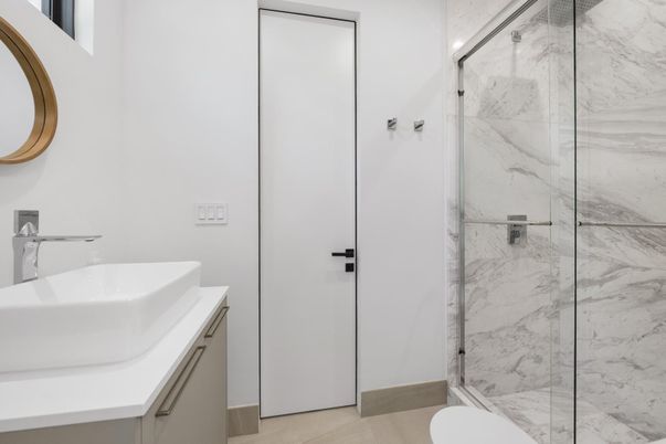 Bathroom, Glass Shower, Interior, Marble Walls