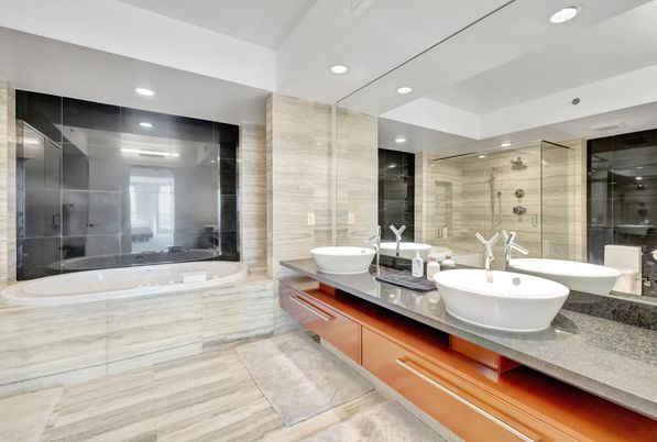 Bathroom, Dual Sink Vanities, Free Standing Baths, Glass Shower, Interior, Recessed Lighting