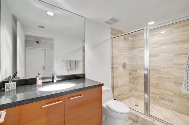 Bathroom, Glass Shower, Interior, Recessed Lighting